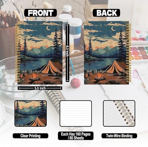 XPH Vintage Mountain Camping Spiral Notebook, Camping Gifts Journaling Notebooks for Women, Rustic Campsite Landscape Hardcover Journals for Writing 160 Pages 5.5 x 8.3 Inch, Camper Gifts - Image 7