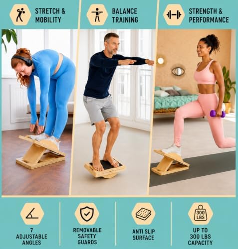 Slant Boards for Exercise, Wooden Slant Board, Calf Stretch Board with 7 Incline Angles, Velour Board, Balance Board & Calf Stretcher, Portable Incline Board for Physical Therapy, Ankle Mobility, Heel & Knees - Image 3