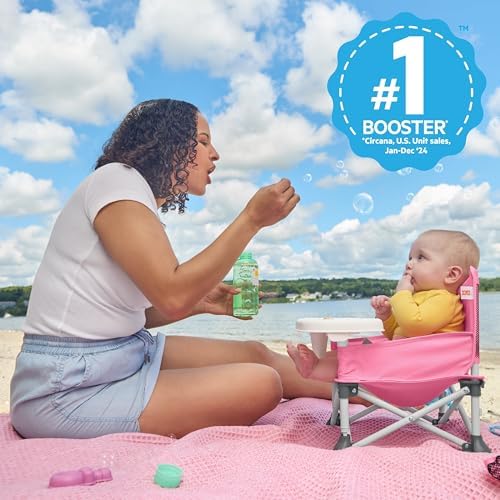 Bright Starts Pop 'N Sit Portable Booster, Indoor/Outdoor Use, Floor Seat with Feeding Tray, Pink, 6 Mos - 3 Yrs - Image 2