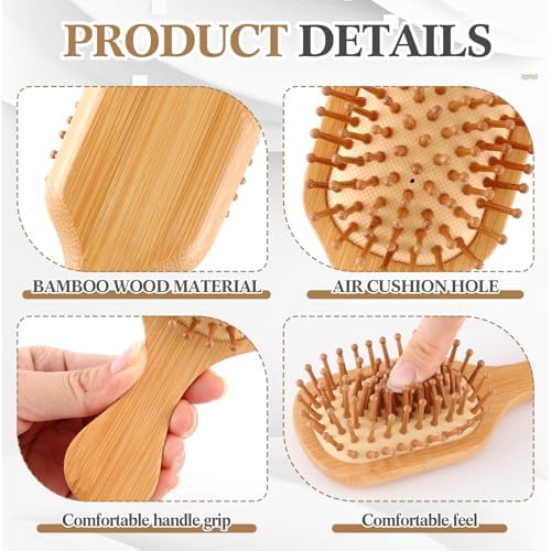 FoldTier 6 Pack Mini Bamboo Hair Brush Bulk Wooden Travel Small Hairbrush - Image 3