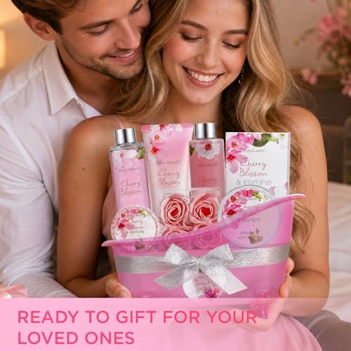 Body & Earth Spa Gifts for Women Self Care Kit - 8pcs Cherry Blossom & Jasmine Bath Sets for Women, Birthday, Christmas Gift Baskets for Mother, Wife, Girlfriends - Image 3