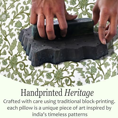 CPC Meadow Vine Hand Block Print 100% Cotton Ruffle Throw Pillow Cover 18x18 inch with Hidden Zipper Decorative for Couch, Bed, Sofa, Farmhouse, Cottagecore Decor Gift Christmas Fall Thanksgiving - Image 5