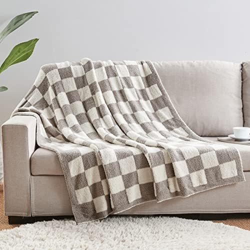CozeCube Grey White Reversible Checkered Knit Throw Blanket 50"x60" - Image 5