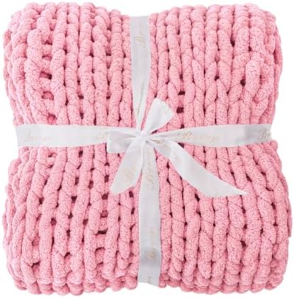 Bigacogo Chunky Knit Throw Blanket for Couch, 40x40 inches, Blush Pink - Image 7