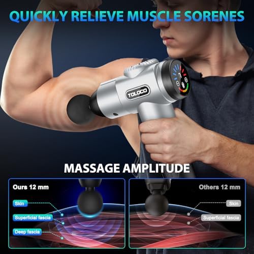 TOLOCO Massage Gun, Muscle Massage Gun Deep Tissue for Athletes with 10 Massage Heads, Electric Percussion Massager for Any Pain Relief, Fathers Day Dad Gifts, Silver - Image 5