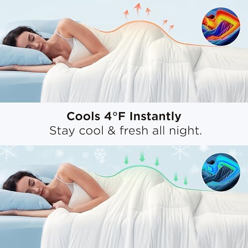 Bedsure Cooling Comforter Cal King - Cooling Blankets for Hot Sleepers, Lightweight Comforter for Summer with Dual-Sided Cool Tech, Soft Breathable Cold Blanket for Sleeping, White, 102x96 Inches - Image 3