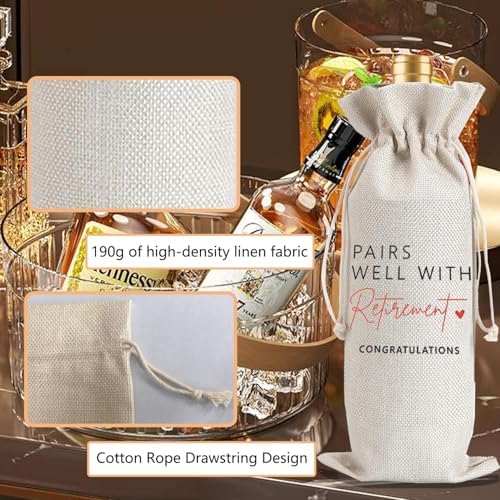 1Pcs Retirement Gifts for Women Men Farewell Gifts for Friends Retirement Wine Bag with 1Pcs Kraft Blessing Cards and natural jute rope - Image 4