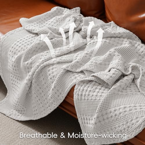 PHF Lightweight 100% Cotton Waffle Blanket for Bed, Twin XL, Light Grey - Image 3