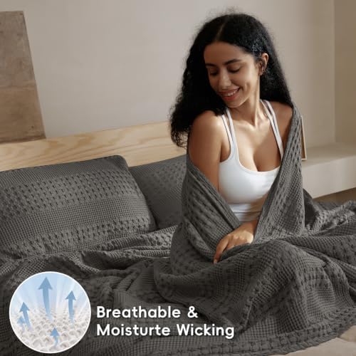 PHF Lightweight 100% Cotton Waffle Blanket for Bed, King, Charcoal Grey - Image 3