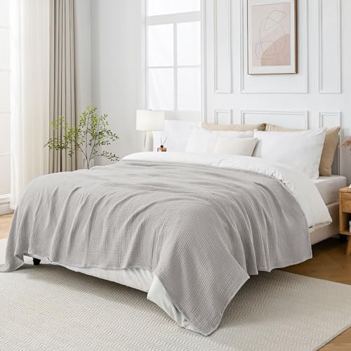 Esterra Muslin Blanket Queen Size Cozy Soft Lightweight Pre-Washed Cotton Blanket, All Season Breathable 4-Layer Gauze Blanket Throw for Couch Bed, Gray Violet, 90x90 Inches - Image 5