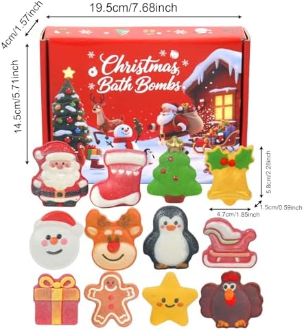Christmas Bath Bombs for Kids, 12 Festive Shapes, Stocking Stuffer Gift Set - Image 5