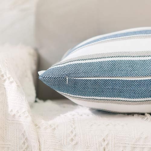 Multi Blue Color Stripe Pillow Cases Soft Faux Linen Lumbar Decorative Throw Cushion Cover with Hidden Zipper for Bed Sofa Car 12" x 18" - Image 3