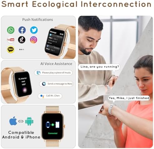 Smart Watch for Women Men (Answer/Make Calls) 1.85" HD Rose Gold/3 Bands - Image 2