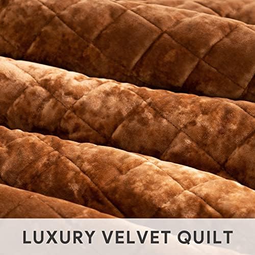RECYCO Channel Box Stitch Velvet Quilt Set, Queen Size, Rusty Burnt Orange - Image 4