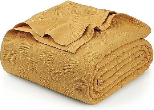 Utopia Bedding 100% Cotton Thermal Blanket Mustard Twin, 90x72 Inches by UTOPIABEDDING