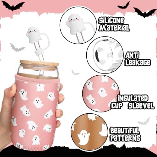 Blushtier 3 Pcs Halloween Ghost Gifts Pink Tumbler Cup Sleeve Gifts Box - Image 3