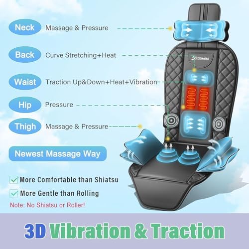 Back Massager with Heat & Traction & Vibration, Seat Massager Pad for Pain Relief Deep Tissue, Lumbar Traction, PU Leather, Foldable, for 5’ to 6’1”, Massage Chair Pad for Office Home - Image 2