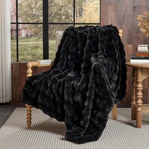 Lotus Karen Queen Size Faux Fur Blanket - Big Bubble Rabbit Fluff, 90x90 Inches - Image 3