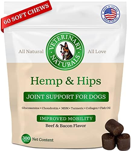Veterinary Naturals Hemp & Hips Joint Supplement for Dogs/Supports Relief from Hip and Joint Pain in Large, Aging Dogs (Regular, Beef & Bacon) by VETERINARYNATURALS