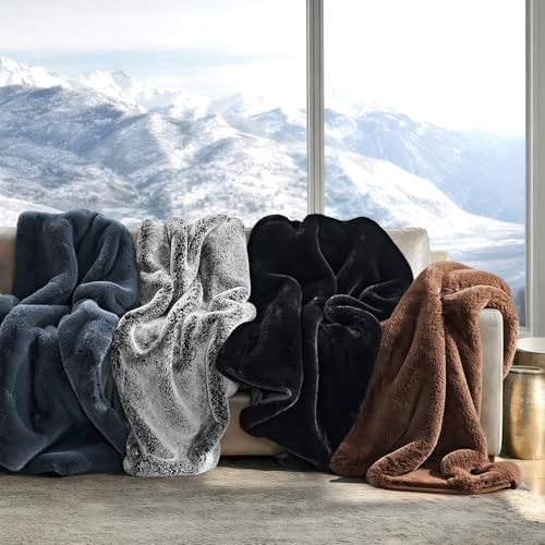 EVERGRACEHOME Faux Chinchilla Fur Throw Blanket, 60"x80", Stormy Blue Mink - Image 6