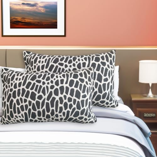 Throw Pillow Cover Giraffe Spots Animal Embroidered Cotton Canvas 1pc Decorative Lumbar Pillow Case Black Cushion Cover 12x20 inch 30x50cm - Image 5