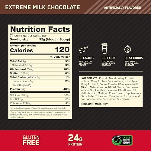 Optimum Nutrition Gold Standard Whey Protein, Extreme Milk Chocolate, 5 LB - Image 3