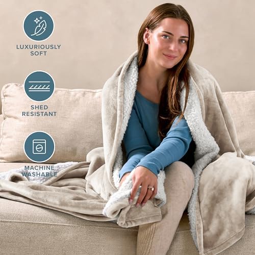 Bare Home Sherpa Fleece Blanket (Full/Queen, Oyster) - Image 3