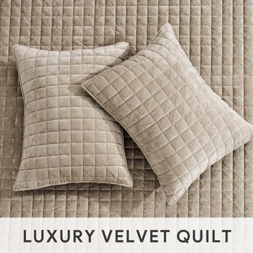 RECYCO Velvet Quilt Set, Oversized California King 118"x106", Urban Taupe - Image 4