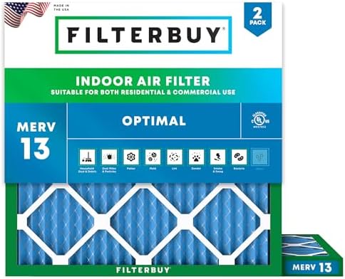 Filterbuy 11.25x11.25x1 Air Filter MERV 13 Smoke & Allergy Defense (2-Pack) by Filterbuy