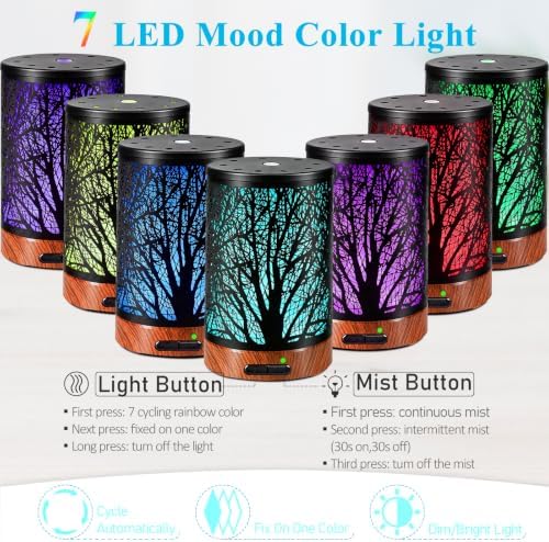 Essential Oil Diffuser - 150ML Metal Aromatherapy Diffuser for Essential Oils with 7 Colors Lights Gifts for Mom Auto Shut-Off & Ultrasonic Cool Mist Diffuser, Ambience for Home - Image 3