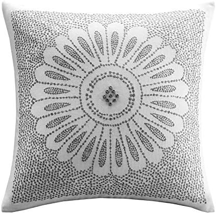 INK+IVY Sofia Mid Century Modern Cotton Square Decorative Pillow Sofa Cushion Lumbar, Back Support, 20"x 20", Medallion Embroidery Grey by INKIVY