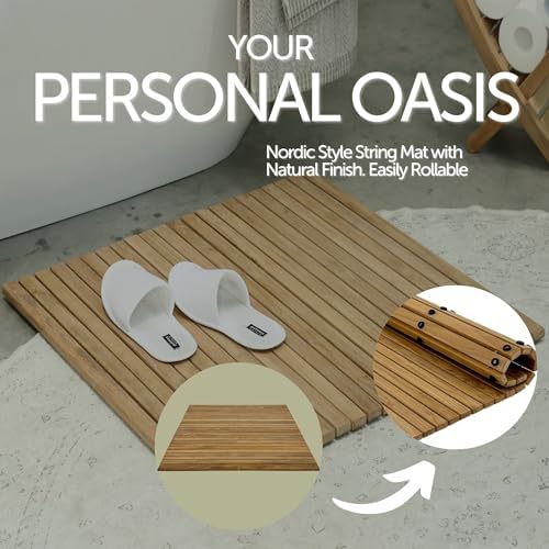 Nordic Teak 100% Solid Teak Wood String Mat - Indoor and Outdoor Use - Non-Slip Wooden Platform for Sauna, Pool, Hot Tub Flooring Decor and Protector (Natural Finish, 30" x 30") - Image 3