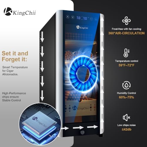 KingChii 35L Electric Cigar Humidors Temperature & Humidity Control Cabinet, Built-in Humidification System with Spanish Cedar Wood Shelves & Drawer Hygrometer for Men Gifts 250 Capacity - Image 2