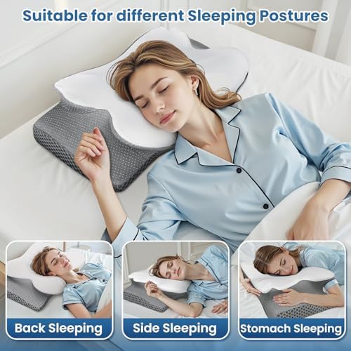Memory Foam Bed Pillow – Contour Support Pillow for Side & Back Sleepers, Soft Ergonomic Design, Cooling Breathable Cover, Removable Washable Case, Standard Size, Grey - Image 7