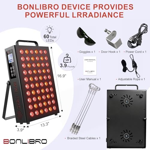 Red Light Therapy Panel Device for Body and Face-660nm Red & 850nm Near Infrared Light Therapy with 60 Dual Chip LEDs and 4 Modes Dimmable,Remote, Timer, Hanging Kit & Stand for Home Office & Gym - Image 6