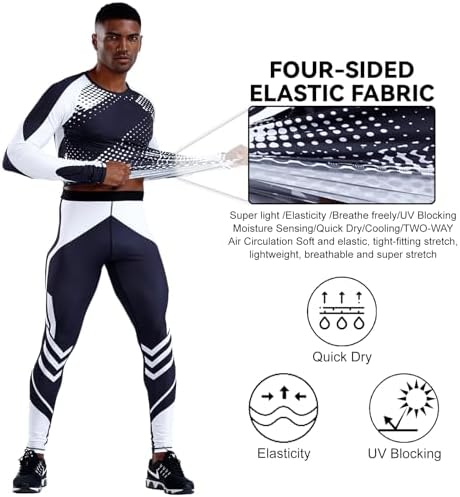 OEBLD Men's Workout Compression Clothes Long Sleeve Compression Shirts and Pants Thermal Base Layer Set - Image 4
