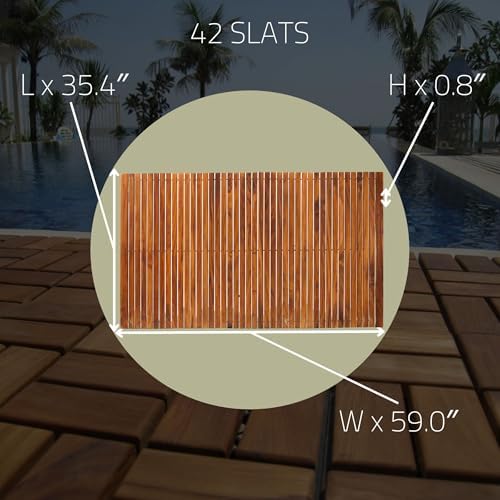 Nordic Teak 100% Solid Teak Wood String Mat - Indoor and Outdoor Use - Non-Slip Wooden Platform for Sauna, Pool, Hot Tub Flooring Decor and Protector (Oiled Finish, 59" x 35") - Image 3