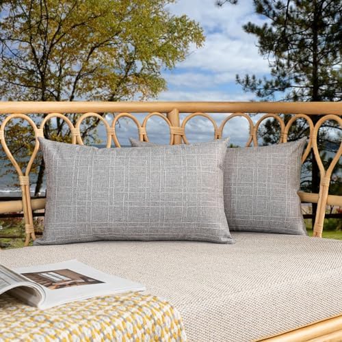 Kevin Textile Outdoor Waterproof 12”x20” Lumbar Pillow Covers 2 Pack, Grey by KevinTextile