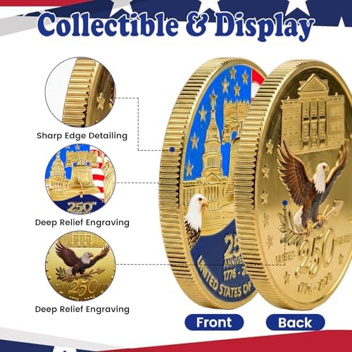 Bafeil 250th Anniversary USA Gift Set - Anniversary Hat & Coin, 20oz Insulated Tumbler & Card - America 250 Merchandise Keepsake for Men Women Collectors, 4th of July & Independence Day Gift 2026 - Image 3