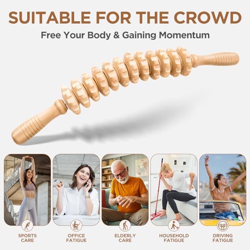 Wooden Cellulite Massage Roller for Legs and Thighs - Handheld Fascia Blaster Tool for Muscle Relief, Lymphatic Drainage & Body Sculpting - Anti Cellulite Massager for Women and Men (12 Wheel) - Image 5