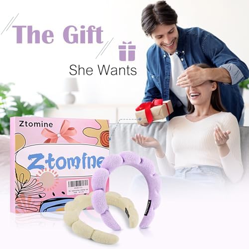 Ztomine Spa Headbands, Set of 2, Terry Cloth Headband for Washing Face or Facial, Puffy Makeup Headbands for Face Washing, Mask, Beige + Purple (1 Beige & 1 Purple Combo Pack) - Image 6