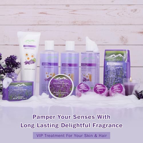 Lavender Spa Gift Basket for Birthday Gifts for Women, Beauty Basket Home Spa Basket 20 pc Set Includes Body Lotion, Bath Bombs & More! Spa Gifts for Her - Image 2