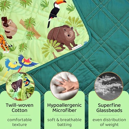 Aricove Kids Weighted Blanket, 5 lb, 36x48 inches, Small Size, Soft Cotton, Machine Washable, Green/Jungle Animals - Image 3