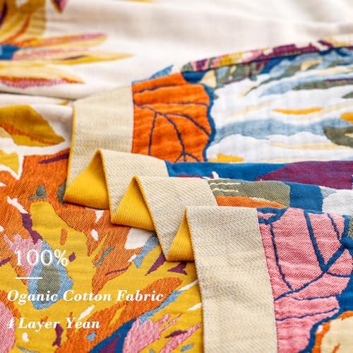 VANJOROY Boho Large Throw Blanket for Bed Couch, 100% Organic Cotton Soft Queen Throw-Floral Butterfly Decor Fall Blanket for Sofa Quilt and Gift, 80" x 90"-Beige - Image 6