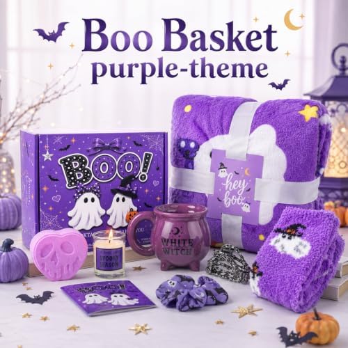 Boo Basket Stuffers for Women，Halloween Gifts Set for Her, Ghost Purple - Image 6