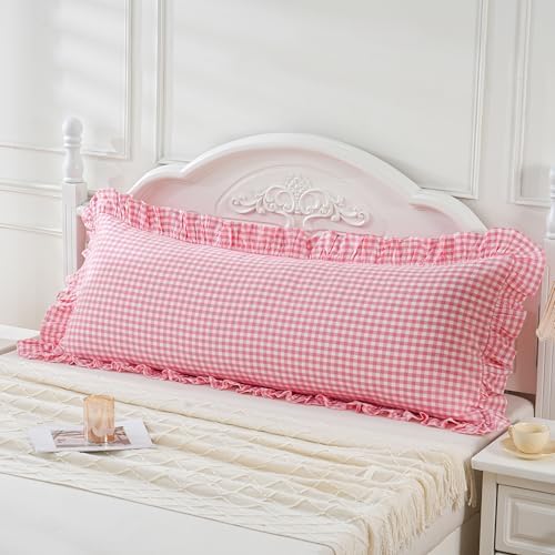 Pink/White Gingham Body Pillow Sham 20x54 inches by Qilunn