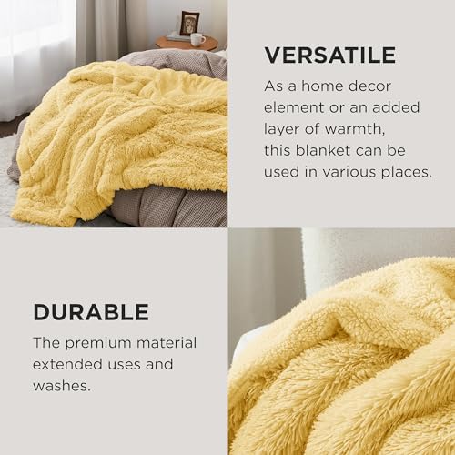 Bedsure Faux Fur Fluffy Fleece Sherpa Blanket Couch Throw Yelllow 50"x60" - Image 4