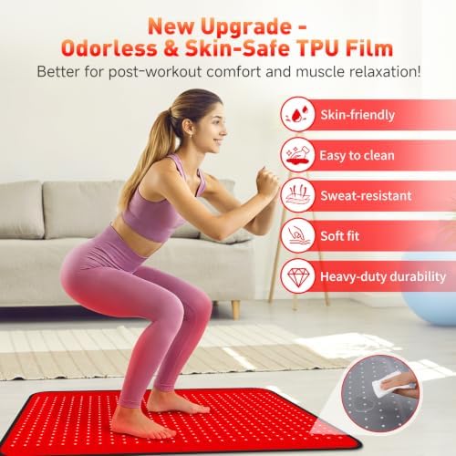 BENBER Red Light Therapy Mat for Body, 660nm & 850nm Infrared Light Therapy Pad, Wearable Wrap with Timer Remote Control for Back Waist Belly, Premium TPU, 60W High-Power, 41.7" x 23.6" - Image 6