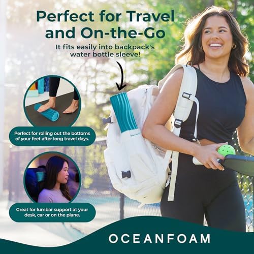 Oceanfoam Ripple Travel Foam Roller (11" x 3.35") Firm Mini Foam Roller for Physical Therapy, Deep Tissue Massage, Back Pain, High Density, Ergonomic Wave Textured, Yoga, Pilate, Exercise (Miami Blue) - Image 4