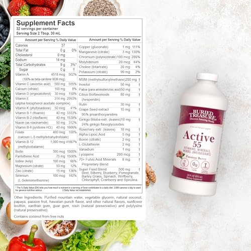 Buried Treasure Active 55 Plus - 32 serv, Liquid Multivitamin for Seniors, Vegan, Sugar-Free, Natural Immune Support, Vitamins & Super-Foods Blend - Image 2